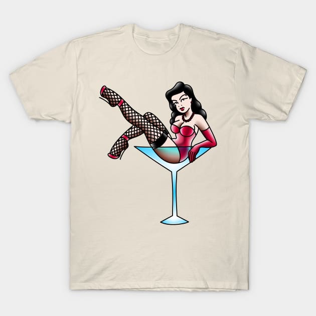 OldSalt American Traditional Martini Burlesque Pin-up T-Shirt by OldSalt